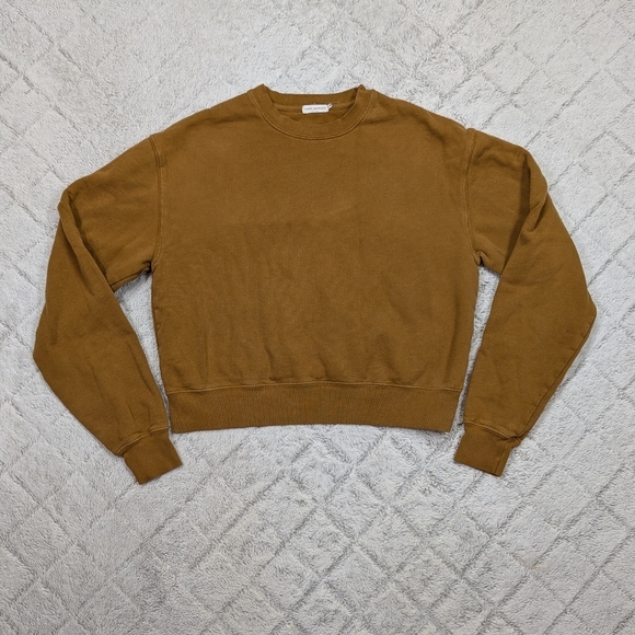 Good American Sweatshirt Womens 1 S Brown Gold Drop Shoulder Cotton Slouchy - Picture 1 of 7